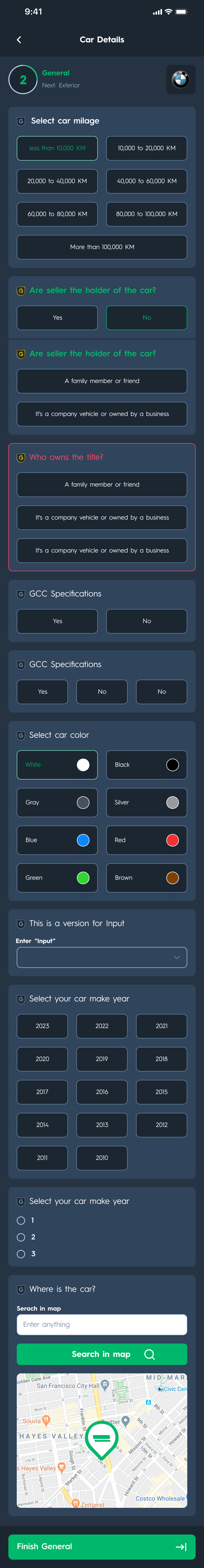 Carsparency Inspection — the same wizard with an unanswered title question outlined in red