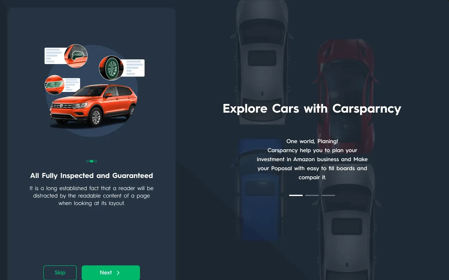 Carsparency Pro on desktop — Sign-in: Onboarding 2: inspected cars