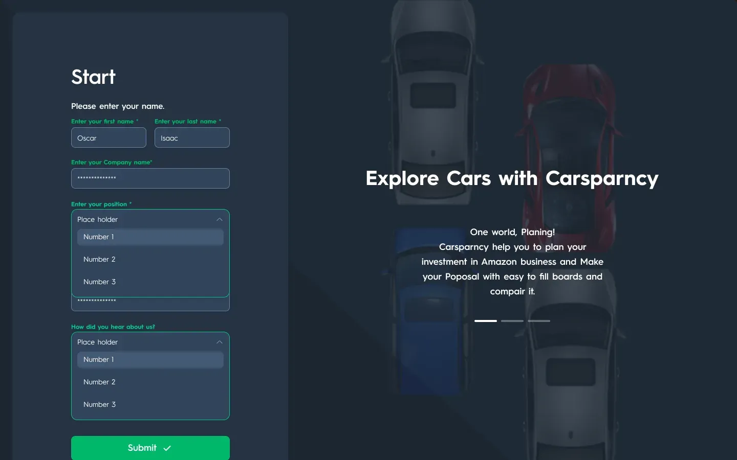 Carsparency Pro on desktop — Sign-in: Your details, a list open