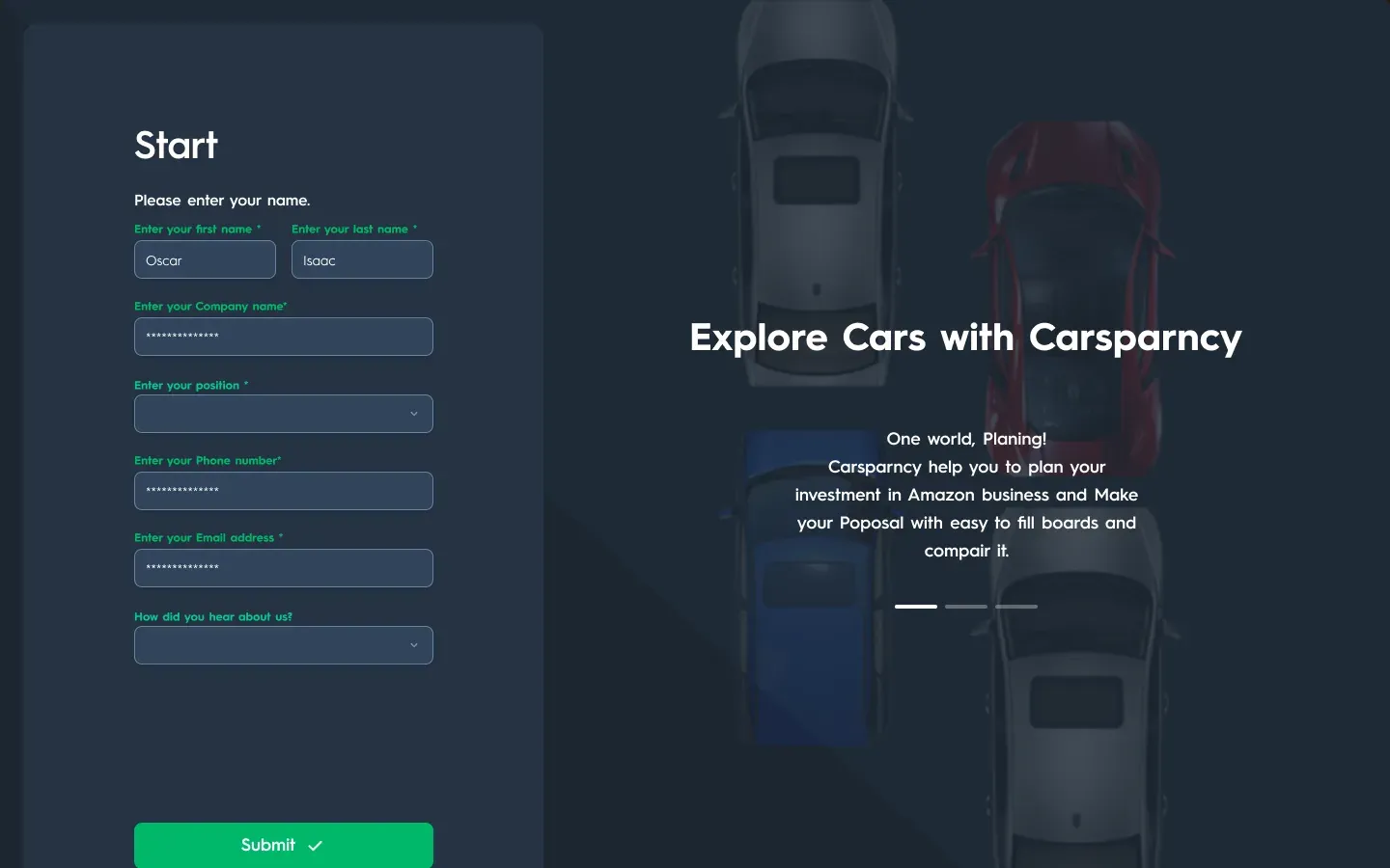 Carsparency Pro on desktop — Sign-in: Your details