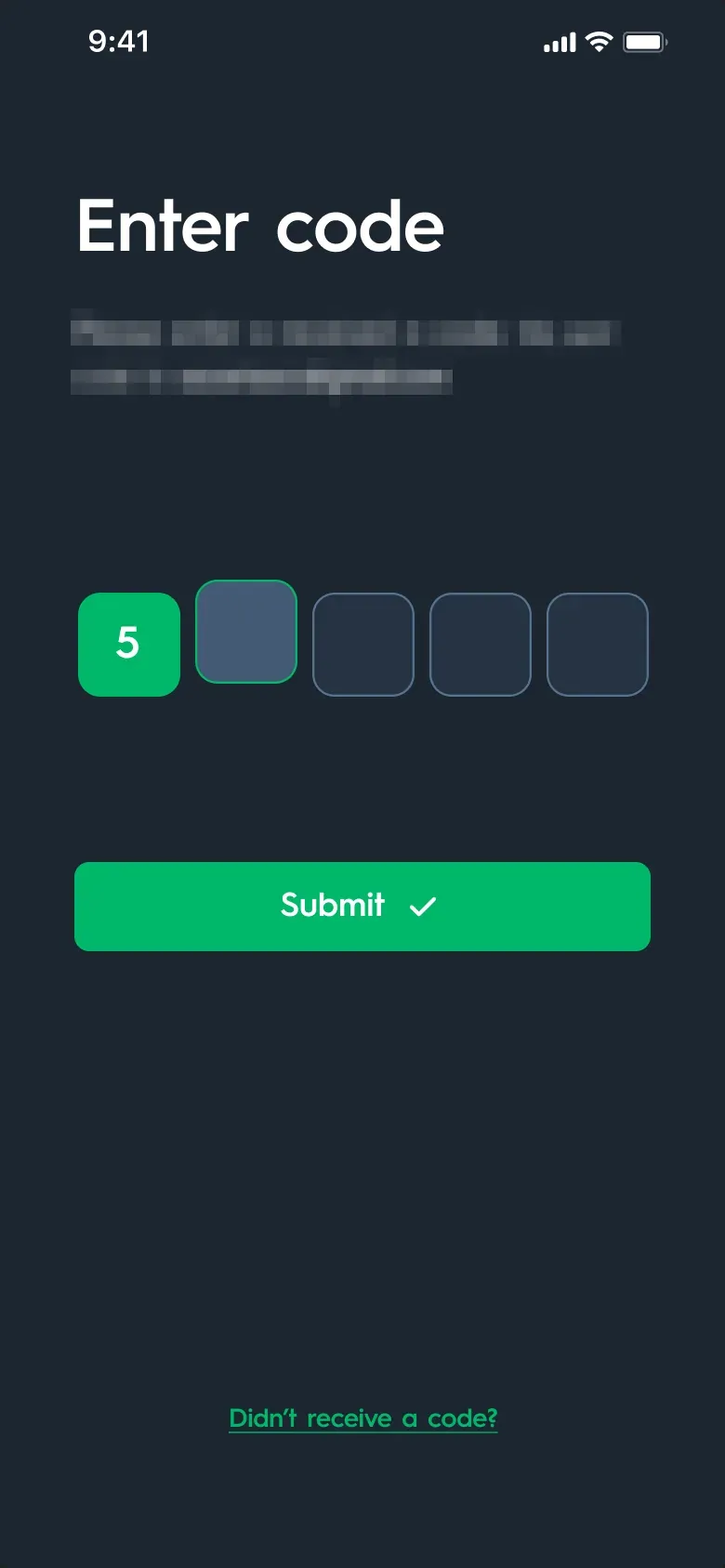 Carsparency Pro on a phone — Sign-in: Enter the code, with the sample email and phone number pixelated
