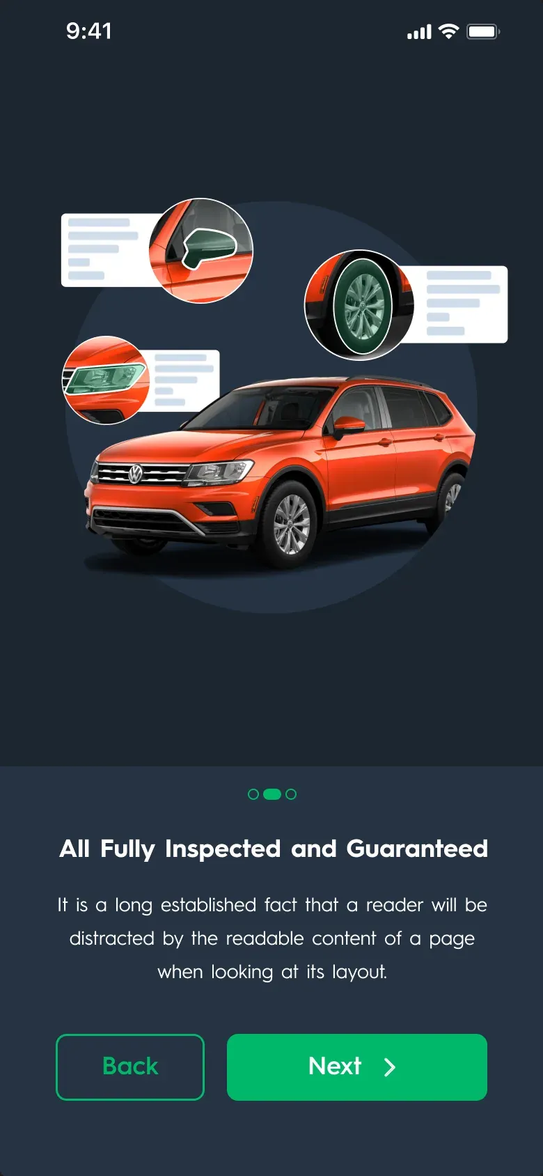 Carsparency Pro on a phone — Sign-in: Onboarding 2: inspected cars