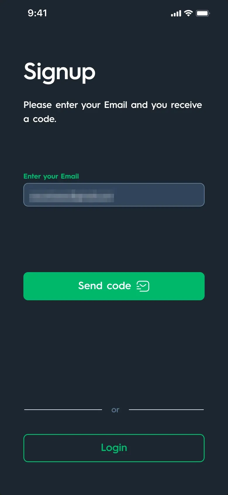 Carsparency Pro on a phone — Sign-in: Sign up, with the sample email and phone number pixelated