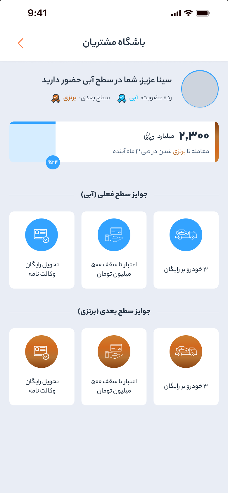 خودرو45 — نادي العملاء: الفئة الحالية، والتقدم نحو الفئة التالية، ومكافآت كل فئة