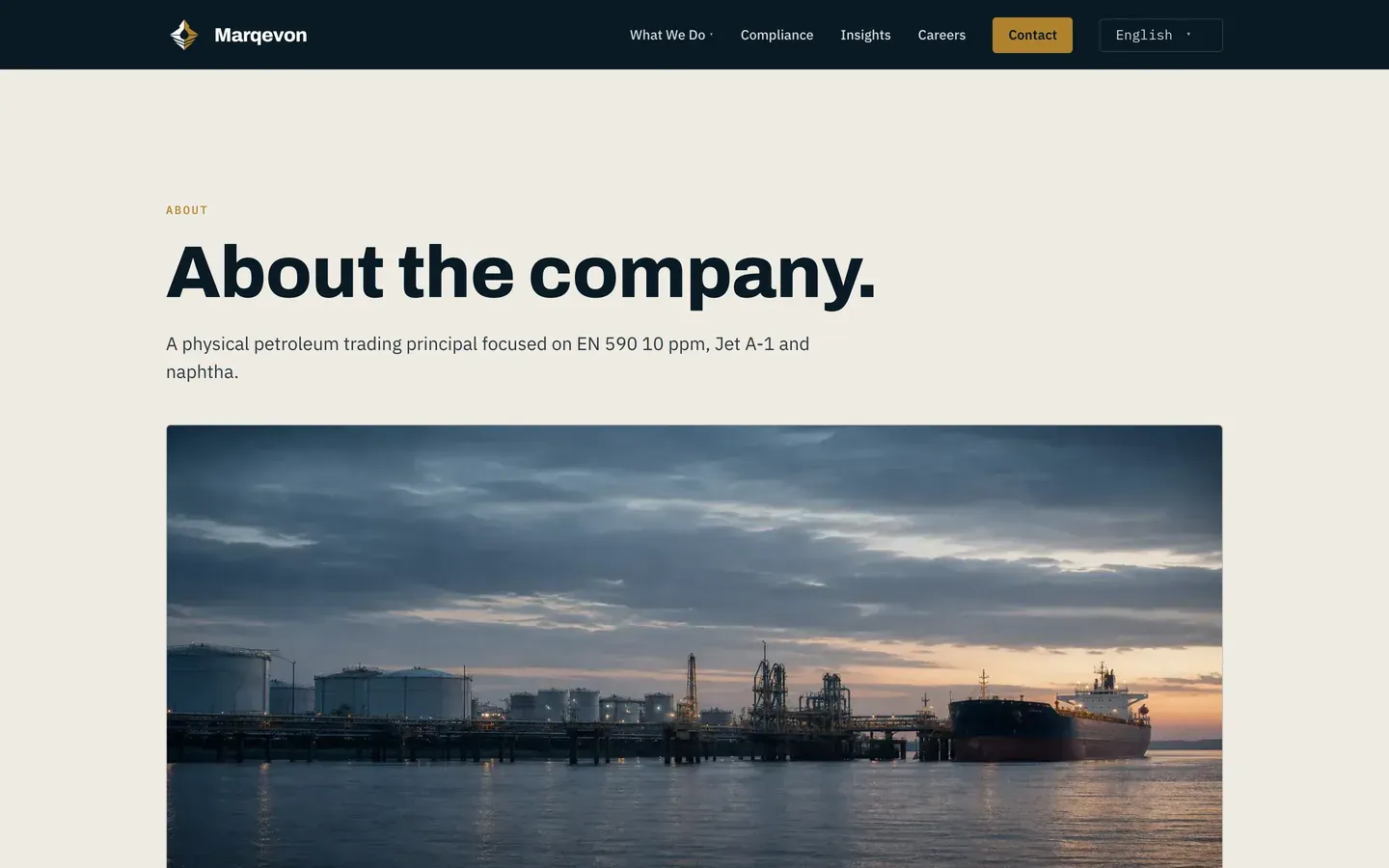 Marqevon on desktop — About, the first screen