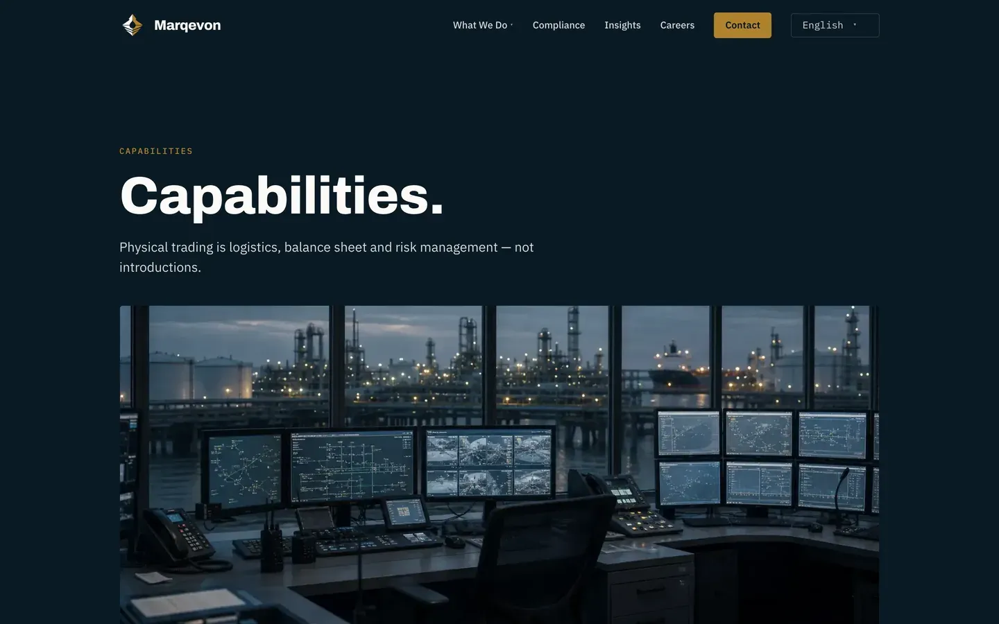 Marqevon on desktop — Capabilities, the first screen