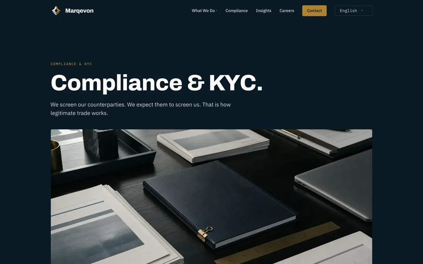 Marqevon on desktop — Compliance & KYC, the first screen