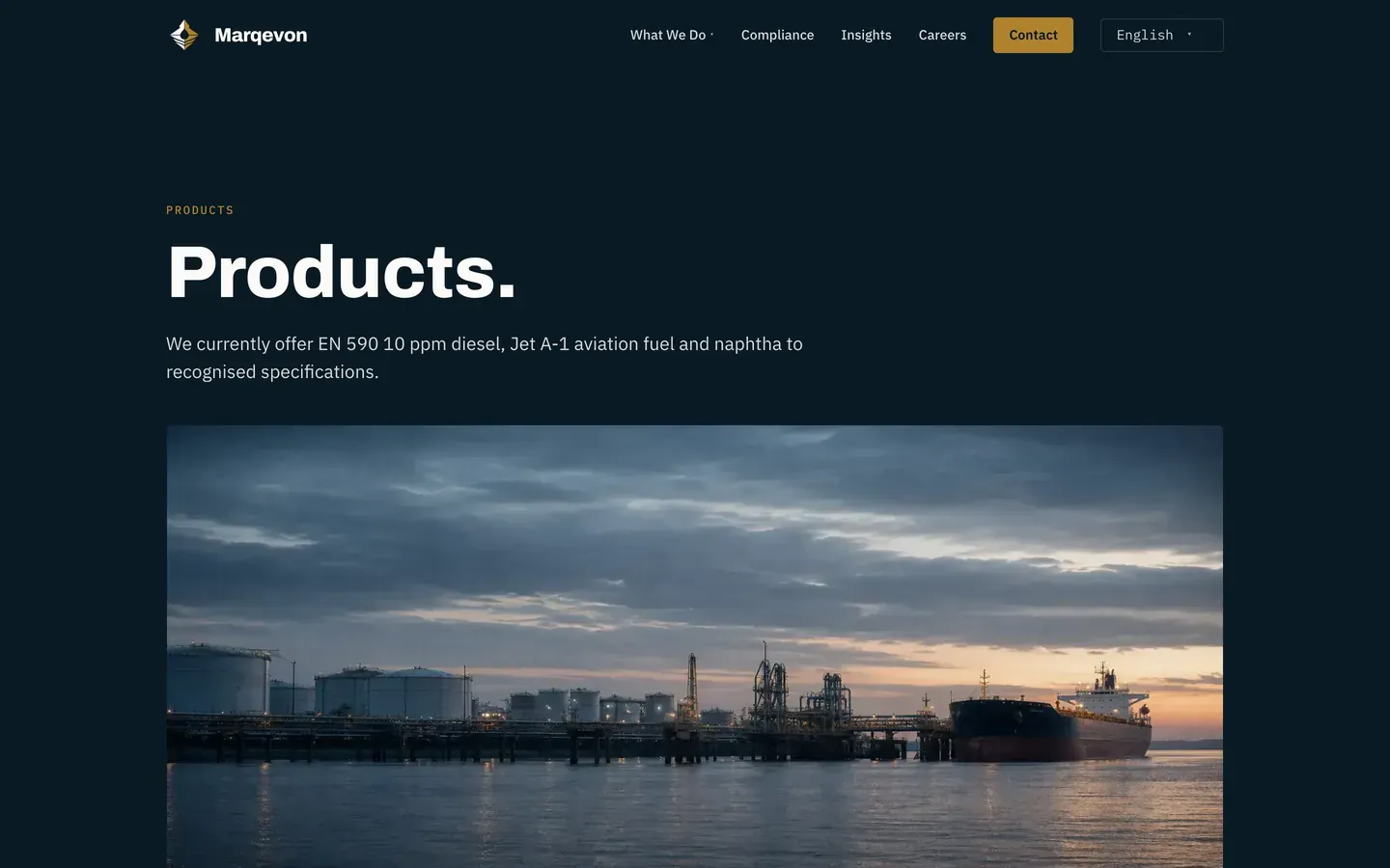 Marqevon on desktop — Products, the first screen
