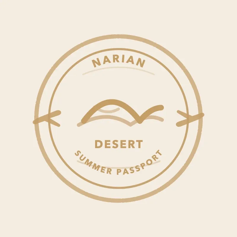 The Desert stamp: sand dunes in a sand colour inside the same round ring