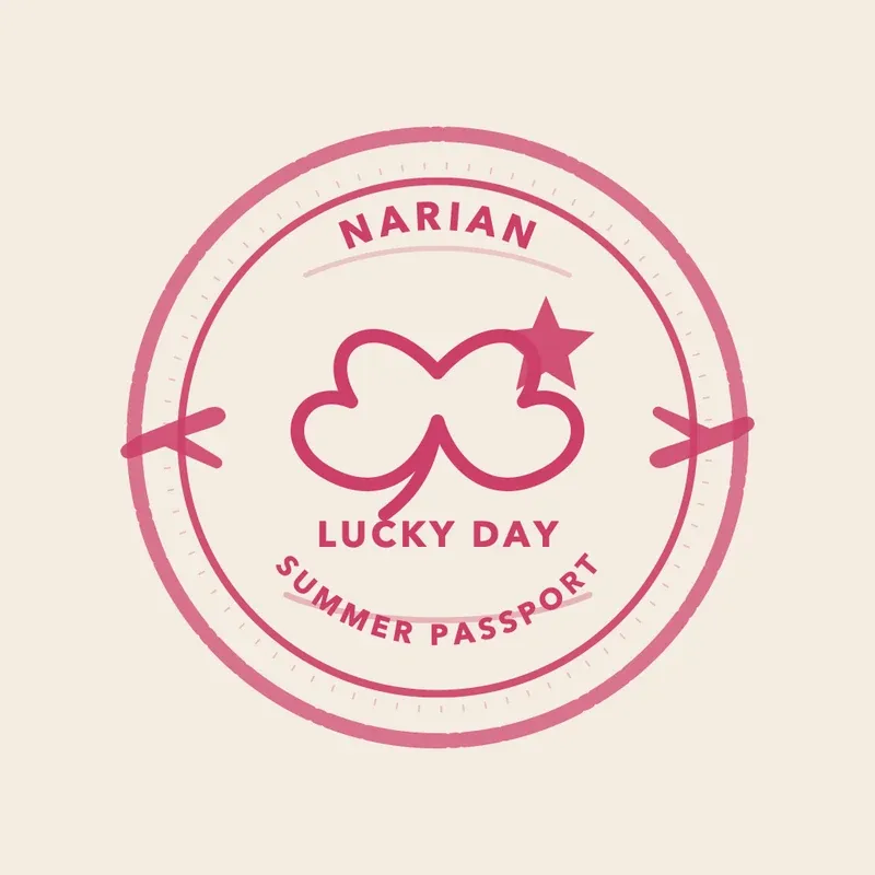 The Lucky Day stamp: a four-leaf tulip with a star in magenta, with a faint dotted outer ring