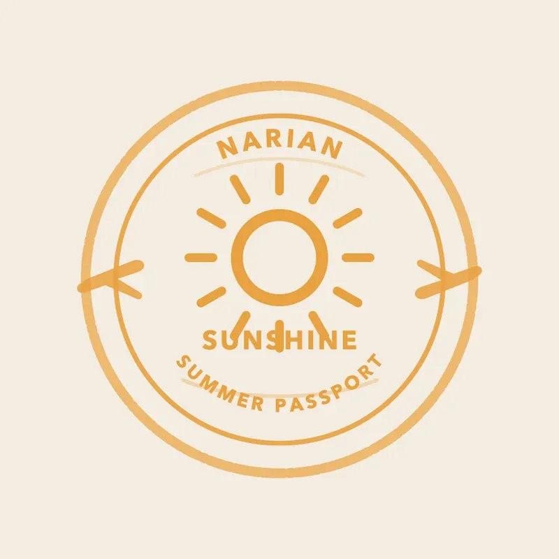 The Sunshine stamp: a sun with rays in amber inside the same round ring