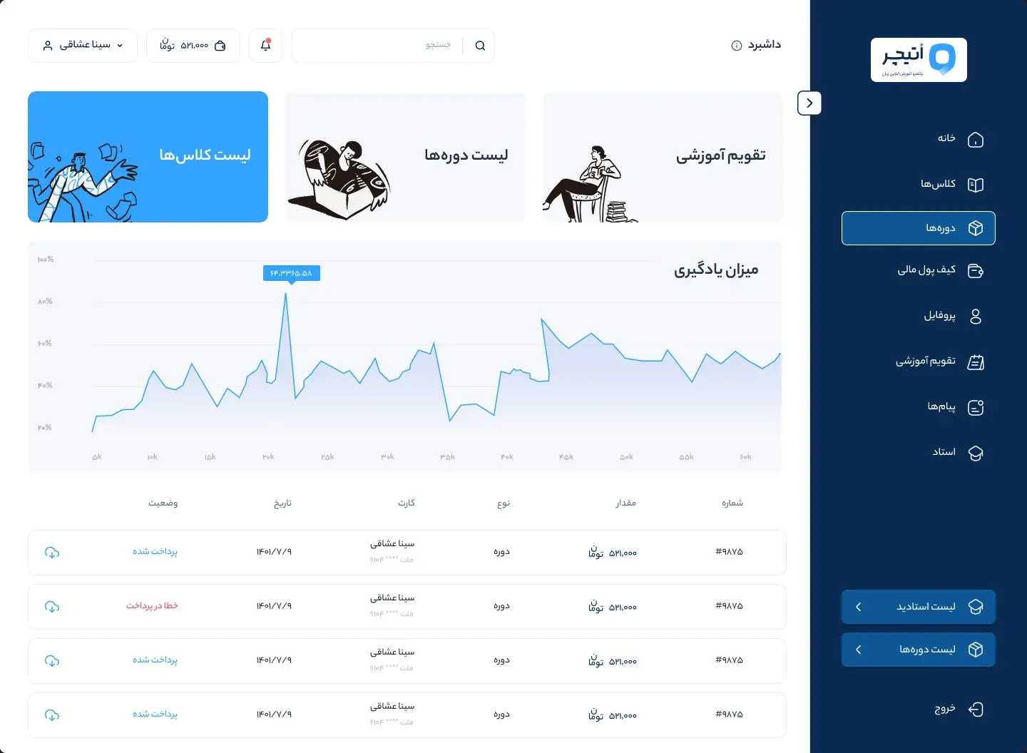OTeacher concept screen — Panel concepts: Panel concept 2.1, side menu open