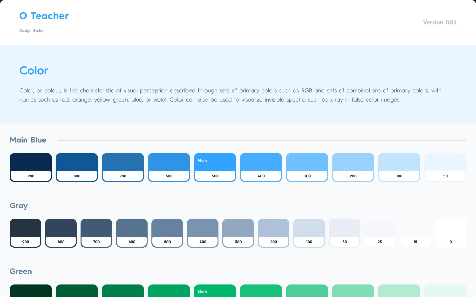 OTeacher design system board — Design system: color