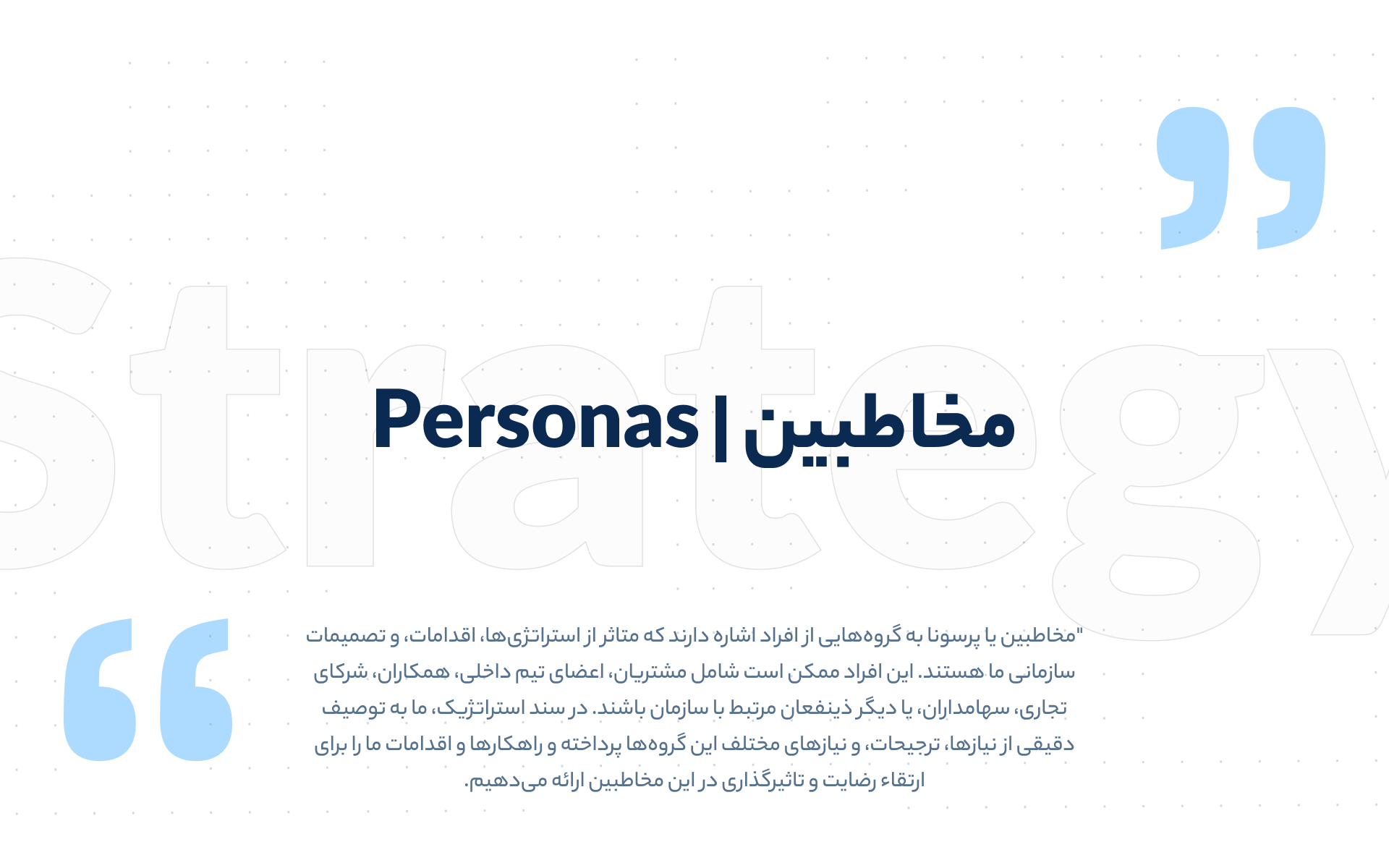 Strategy draft, slide 8 — personas: the people the strategy affects